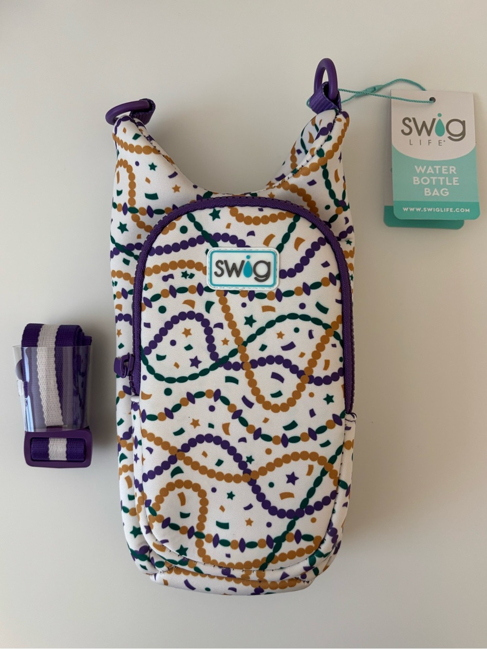 Swig Life Water Bottle Bag in Mardi Gras Pattern